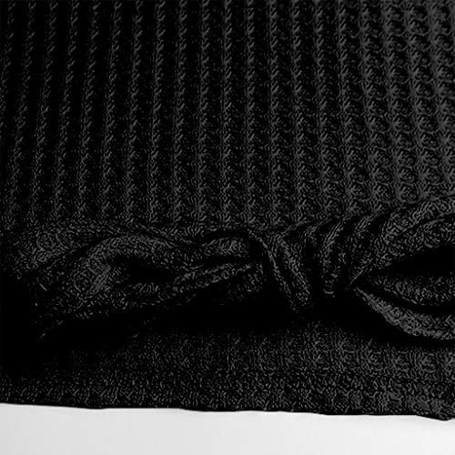 Џемпери за жени случајни печати вафли плетен пулвер џемпер лабава долга ракав Туника за вратот Туника на двојни врвови