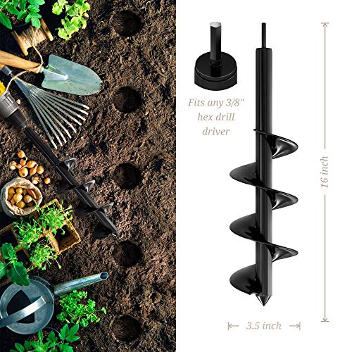 К -Брендс Аугер вежба за садење - 1,6 x 16 инчи и 3,5 x 16 инчи сет - Градина спирална дупка за вежбање и алатка за засадување на сијалица - растенија