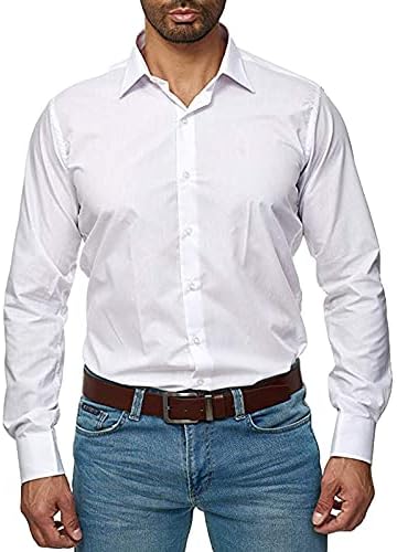 XXBR Машки деловни обични кошули, копчето за паѓање, тенок фит канцеларија, вртејќи ја јака лапчиња, цврсти врвови за мажи