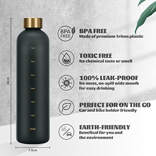 MUCR 32 мл шише со вода со временски маркер, мотивациони шишиња со вода со време за пиење - БПА бесплатно замрзната пластика, доказ за истекување
