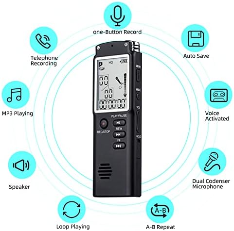 Лаоџија Дигитален Диктафон Глас Активиран Рекордер MP3 Плеер 1536kbps HD Намалување На Бучавата Двоен Кондензатор Микрофон 13h Континуирано