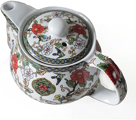 Мал Порцелански Чајник, Тенџере Со Чај 9оз Со Филтер Од Нерѓосувачки Челик Шарени Кинески Цветни Птици