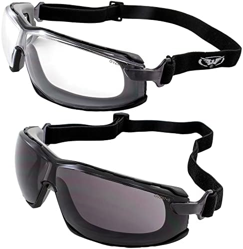 2 пара глобално визија извади мотоцикли и безбедносни очила ANSI Z87.1 Анти-магла отпорна на гребење, јасни и леќи за чад