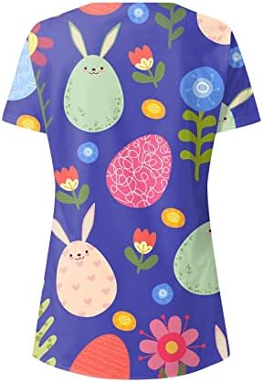Велигденска кошула за зајаче за жени 3/4 ракав симпатични графички маички смешни среќни маици цветни блузи од руфли