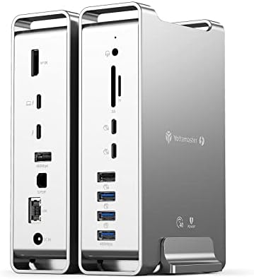 Thunderbolt 3 Dock, Yottamaster 15-во-1 Thunderbolt 3 USB C докинг станица со двојно 4K дисплеј, DisplayPort, 65W полнење на лаптоп, S/PDIF,