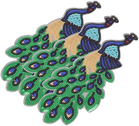 Sequins Peacock Applique Parces: Ironелезо на шиење на везена апликација лепенка 3 парчиња занаетчиски модни додатоци облека за облека