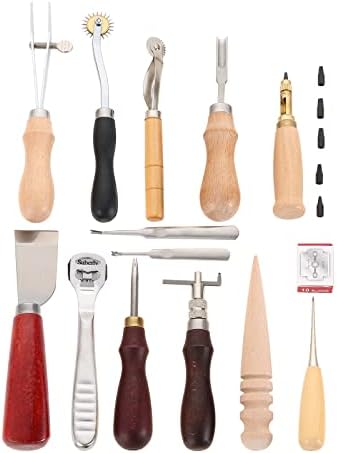 18 парчиња/комплет кожени занаетчиски алатка за занаетчиска алатка за мелење полски лак прилагодете го Groover punch beveler скиве нож за