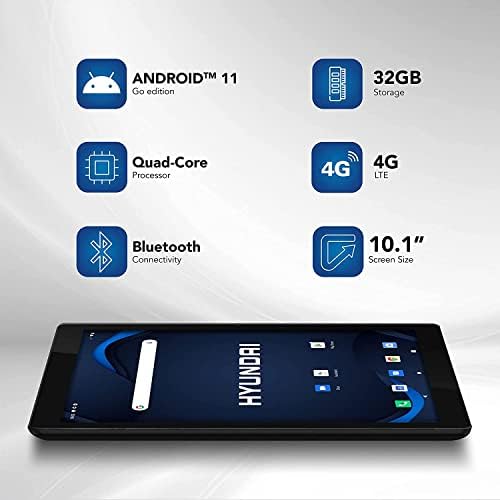 HYUNDAI Hytab Плус 10.1 LTE Таблета, 10 Инчен HD IPS Таблет, Андроид 11 Go, Quad-Core, 2GB RAM МЕМОРИЈА, 32gb Складирање, Двојна Камера,