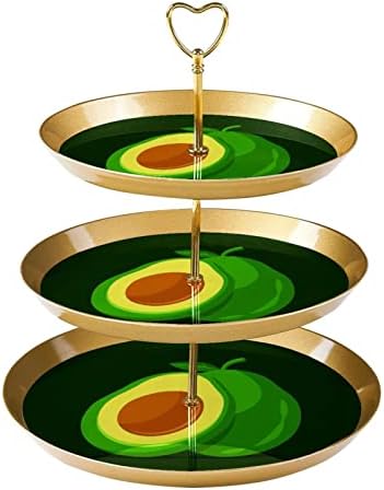 3 Ниво на штанд за сервирање на десерт, држач за кула од златна чаша за тесто, зелена авокадо пластична тркалезна каклена екранот
