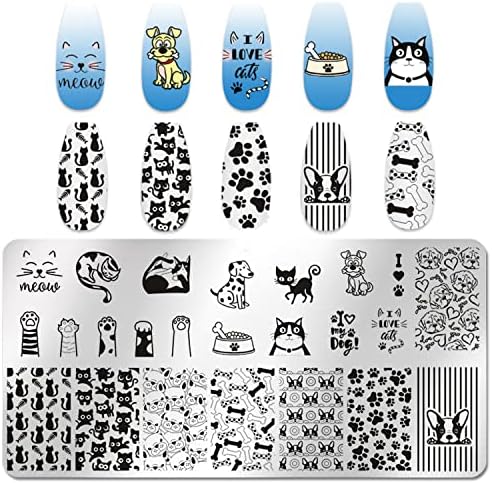 Danneasy 6 парчиња животински нокти плоча за мачки куче зајаче нокти Дизајн на нокти марки за нокти матрици за печатење плочи за шаблони