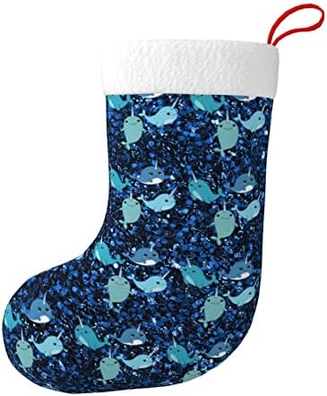 Божиќни чорапи на Аугенстер Симпатична Нарвал Сина Гилтер двострана камин што виси чорапи