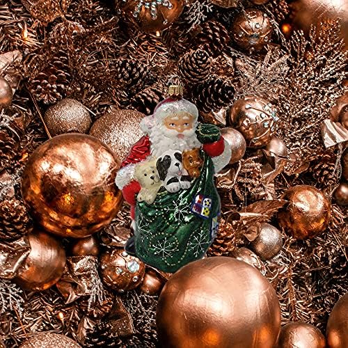 Ограничено издание Курт Адлер Дедо Мраз со украси од крзнени пријатели - Додаток за елка на елка за рачно, уникатни подароци, празничен