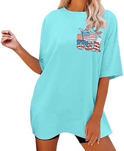 Денот на независноста маица за жени лето лето на 4 -ти јули врвови трендовски американско знаме за печатење летни преголеми блузи