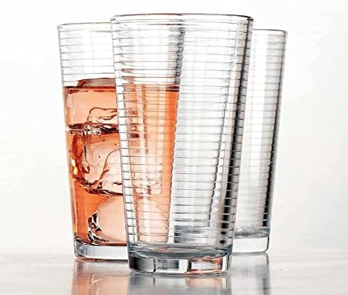 Чаши за Пиење на главер-Комплет Стаклени Чаши Од 10 Хајбол, Ладилник Со Врвен Квалитет 17 Мл. Ребрести Стакларија. Идеален за Вода,