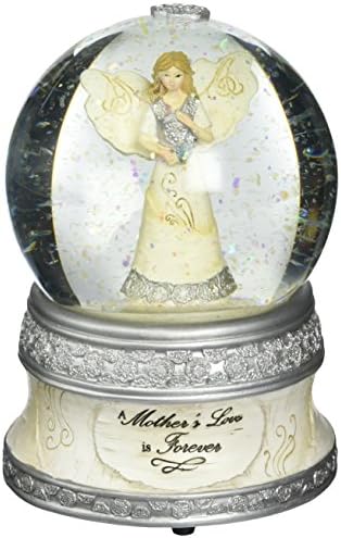 Елементи на компанијата за подароци со павилјон 82329 100мм Музички вода Глобус со ангелска фигура, мајка loveубов, 6-инчен, бел