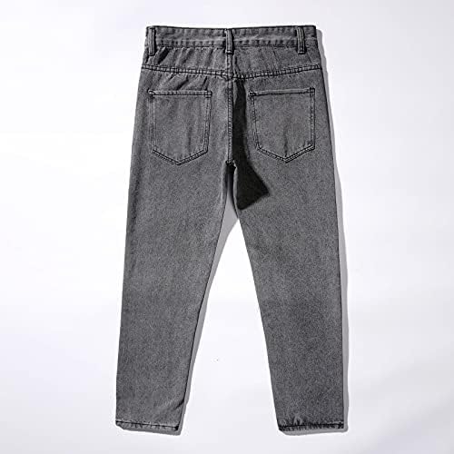 Карго фармерки за мажи лабави директно широко копче за нозе тексас панталони лето модна цврста боја улична облека од џин панталони