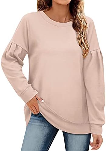 Womenенски обичен пуловер o вратот на вратот, цврст долги ракави врвен маички блуза Туника Туника со долги ракави жени кошула