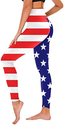 4 јули Хеланки Со Висок Струк За Жени Јога Хеланки За Вежбање Со Знаме НА САД Ултра Меки Четкани Истегнувачки Атлетски Панталони За Теретана
