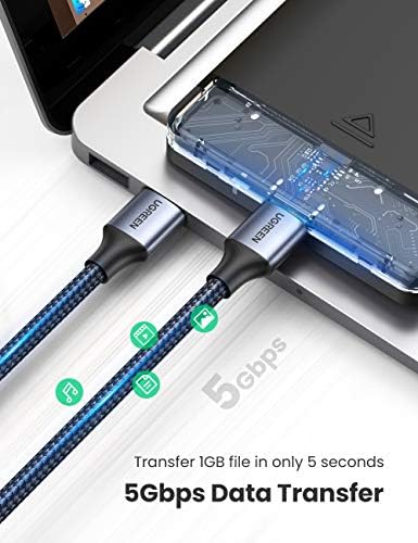 Ugreen USB 3.0 A до кабел 3FT USB до USB машки до машки најлонски плетенка тип А за да напишете кабел компатибилен со куќиште за хард