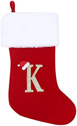 NC Персонализирано писмо Божиќни чорапи Декорација на новогодишна елка за украси за бонбони, Божиќна сцена, облечете ја торбата за подароци
