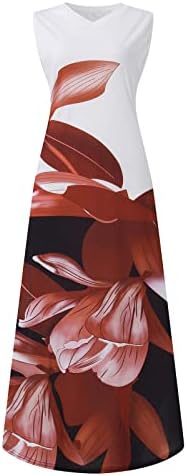 Fragarn Boho фустани за жени, женски резервоар без ракави со вратот на врвот, позиционирање на цврста боја на плажа во стил на џеб во