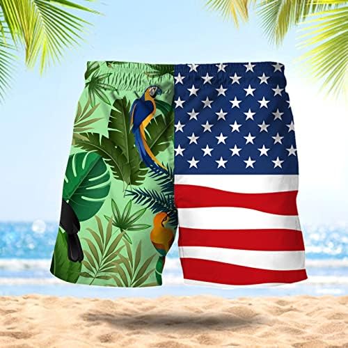 Машки пливање стебла од табла Брзо суво лабава лабава облека за плажа еластична половината лесна американска знаме Хавајски пандел со џебови