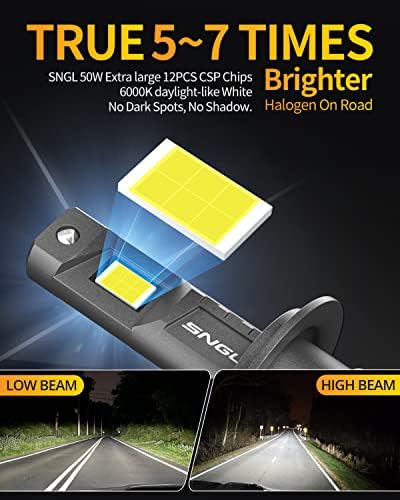SNGL H7 LED Светилки, 150W 34000LM По Сет, 850% Посветла, 6000k Бела, Комплет За Конверзија, Пакет од 2