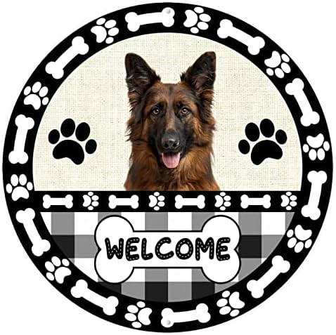 Тркалезен гроздобер метален знак симпатично кутре куче добредојде знак за знак за декоративен метал акцент декоративен персонализиран