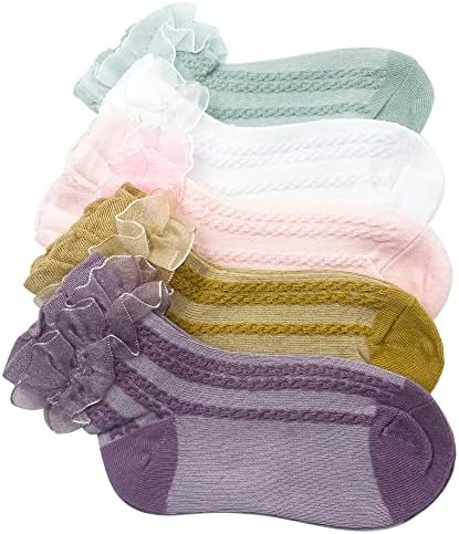 Sysolywin 5 пара слатко девојче девојче руфле чорапи памук чипка бебе чорапи принцези стил фустан чорапи за девојки за деца новороденче