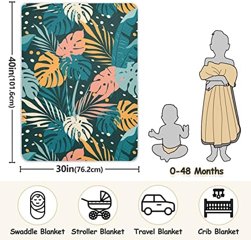 Swaddle Clabte Тропски дланка лисја од џунгла памучно ќебе за новороденчиња, примање ќебе, лесен меко висино ќебе за креветчето,