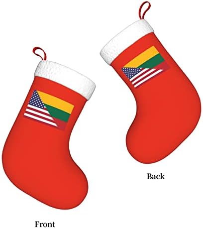 Американско знаме и литванско знаме Божиќни чорапи, подароци за одмор на Божиќни празници за украси за семејни празници 18-инчни