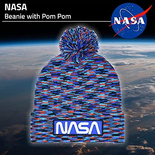 Концепт Еден лого на НАСА плетено акрилик интарсија зимска капа со манжетни и пом, мулти, една големина