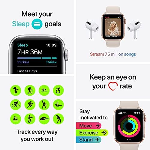 Apple Watch SE [ GPS + Мобилен 44mm] - Сребрена Алуминиумска Кутија Со Бездна Сина/Мов Зелена Спортска Јамка