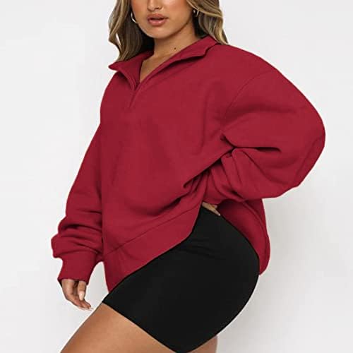 In'voland женски полу -зип џемпер преголема долга ракав капка рамо цврста боја 1/4 патент плус големина пулвер