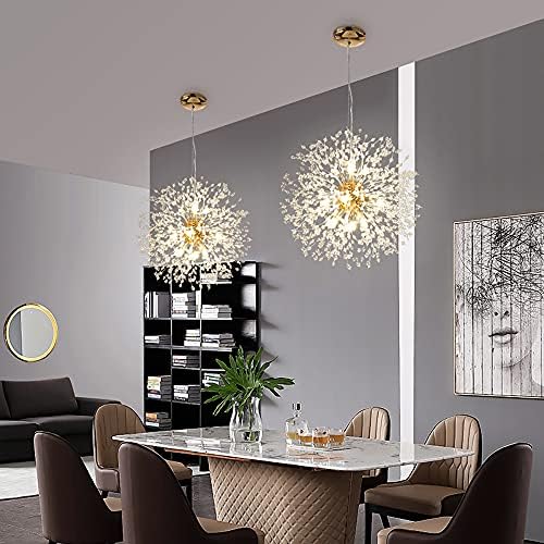 Mirnkeen модерна лустери за дневна соба, златен кристален огномет Спутник тавански светло, светло за светло, 9-светло осветлување за трпезарија
