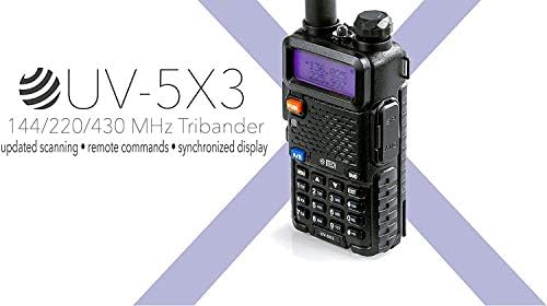 BTech UV-5x3 5 Watt Tri-band Radio: VHF, 1,25M, UHF, аматерски, вклучува антена со двоен опсег, 220 антена, слушалки, полнач и повеќе двонасочно