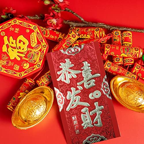 Chris.w 12pcs Кинески Нова Година Црвен плик Лаки Хонг Бао Пари џеб, 2023 Зодијак зајак црвен пакет, црвен среќа пари пакет за кинески новогодишен