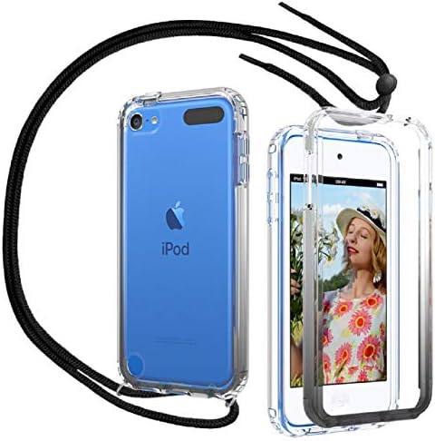 ipod touch 7 Case, iPod Touch 6 Case, iPod Touch 5 Case со лента за лента за вратот, лента за целосна кристално тело на телото со вграден