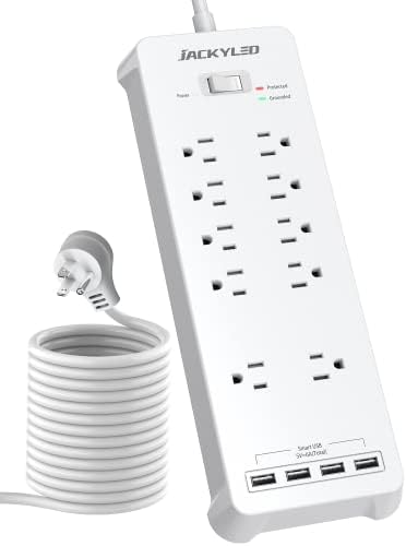 Заштита на електрична енергија за засилување на Surnge Surge со 4 брза полнење USB порти, 1875W/15A, 2100 ouули, 10 наизменични места, 5 -тина