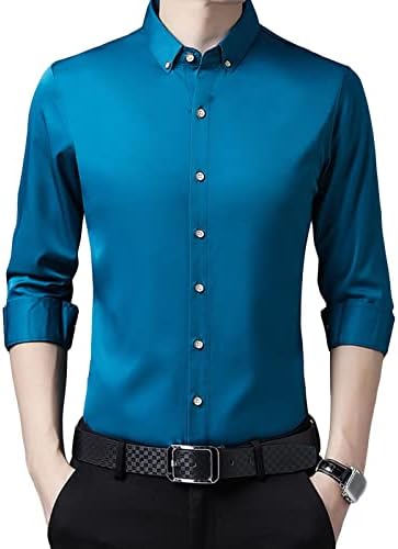 Шак Бренд Свилен цврста формална Поло кошула деловна класична облека со долги ракави, копче надолу за не-пеглани врвови ekeеке-dg