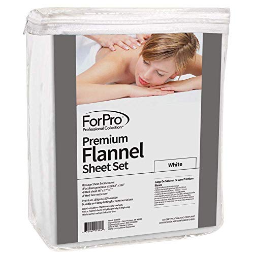 Forpro Premium Flannel 3-парчен сет за масажа, бел, за маси за масажа, вклучува рамен лист за масажа, поставен лист за масажа