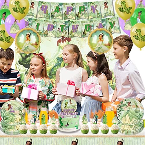 Принцеза Тијана Партија Материјали, Принцеза И Жаба Партија Украси, принцеза тема роденден декорации со Среќен Роденден Банер Торта Топпер