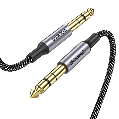 MOSWAG 1/4 инчен TRS кабел 6,6ft/2m, 1/4 инчен TRS инструмент кабел избалансиран стерео hi-fi звук помошен аудио кабел, 24k злато позлатен TRS до TRS кабел компатибилен со електрична ги