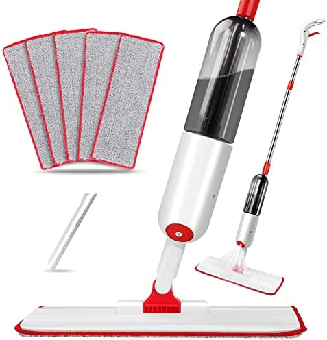 Znm Microfiber Spray Spray Mop со 5 влошки за перење и шише за полнење 500 ml, чистење на подот од дрвени предмети со спреј, влажни суви