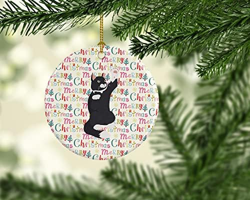Богатства на Каролина WDK2399CO1 Американски полидактил мачка Божиќен керамички украс, украси за новогодишни елки, виси украс за Божиќ,