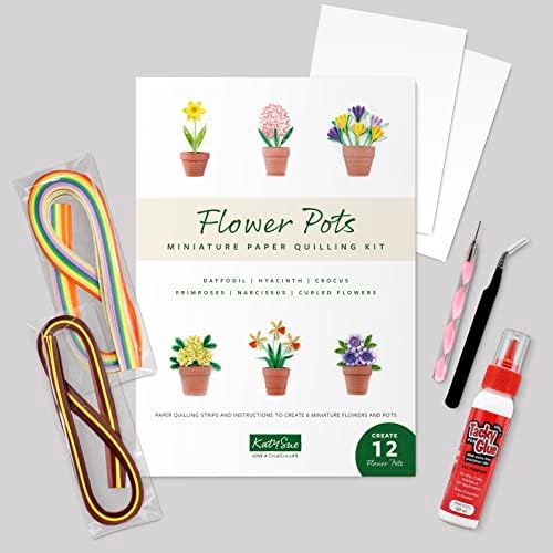Katy Sue Минијатурни садови за цвеќиња водени хартија за тресење со алатка за треперење, аголни занаетчиски пинцети и 60мл лепак